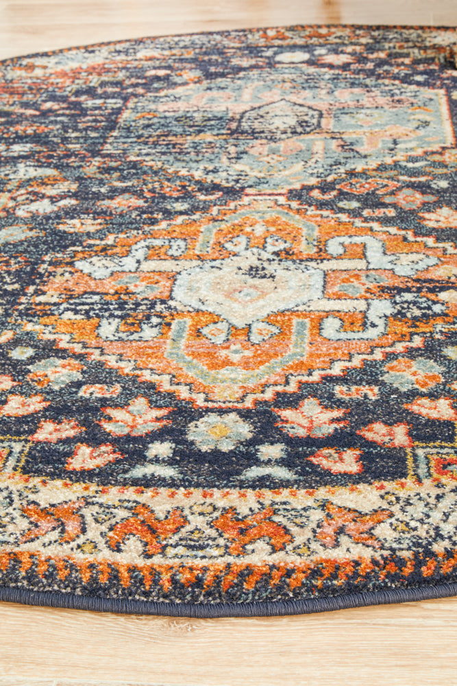 Legacy Tribal Navy Round Rug