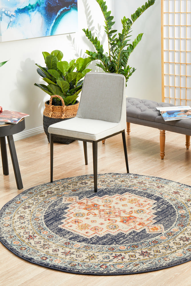 Legacy Tribal Medallion Ecru Round Rug