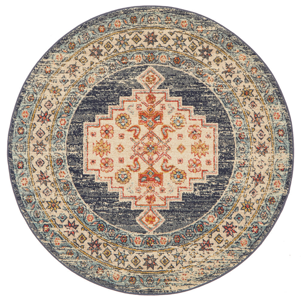 Legacy Tribal Medallion Ecru Round Rug