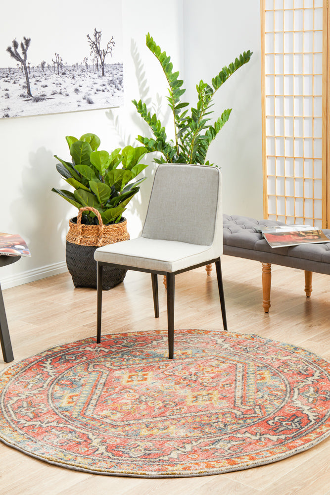 Legacy Tribal Emblem Crimson Round Rug