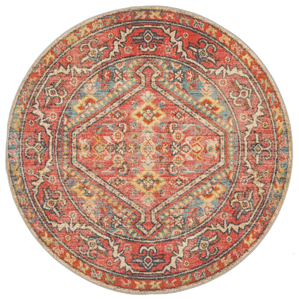 Legacy Tribal Emblem Crimson Round Rug