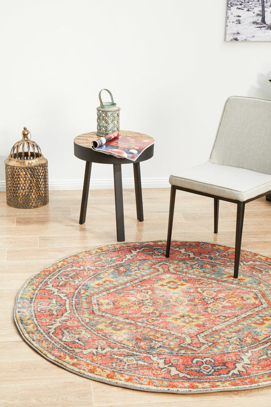Legacy Tribal Emblem Crimson Round Rug