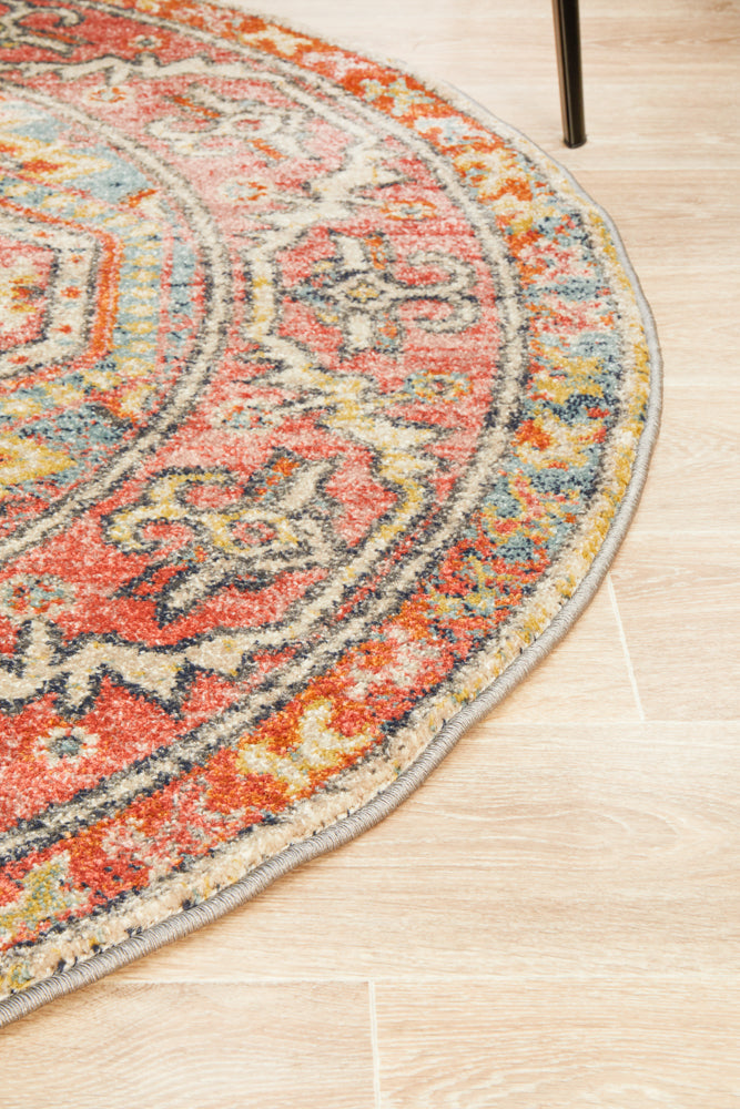 Legacy Tribal Emblem Crimson Round Rug