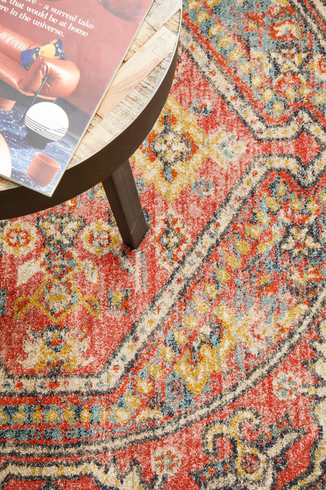 Legacy Tribal Emblem Crimson Round Rug