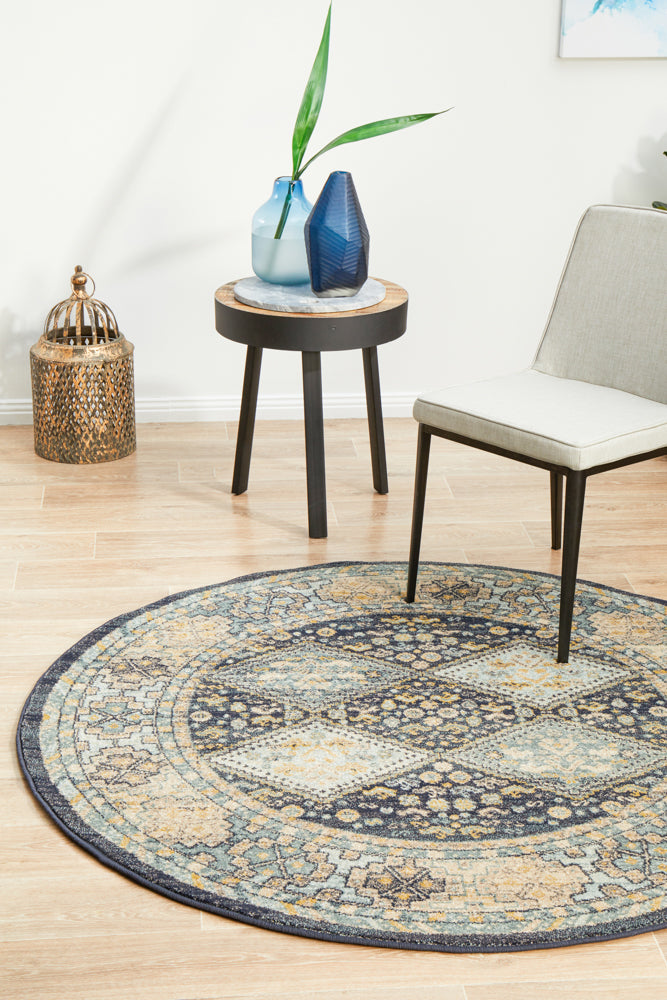 Legacy Lattice Tribal Navy Round Rug