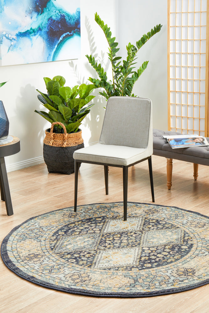 Legacy Lattice Tribal Navy Round Rug