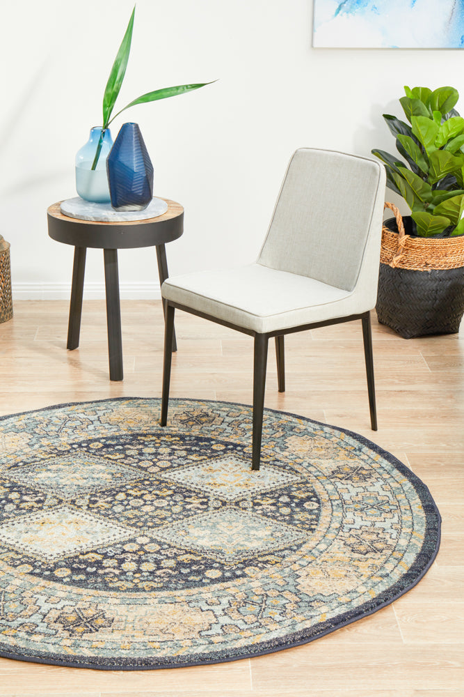 Legacy Lattice Tribal Navy Round Rug