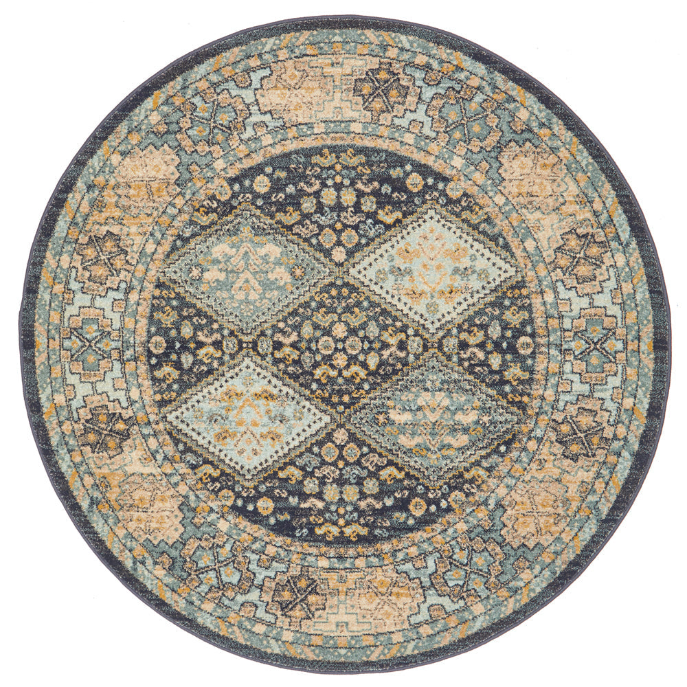 Legacy Lattice Tribal Navy Round Rug
