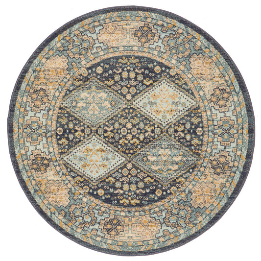 Legacy Lattice Tribal Navy Round Rug