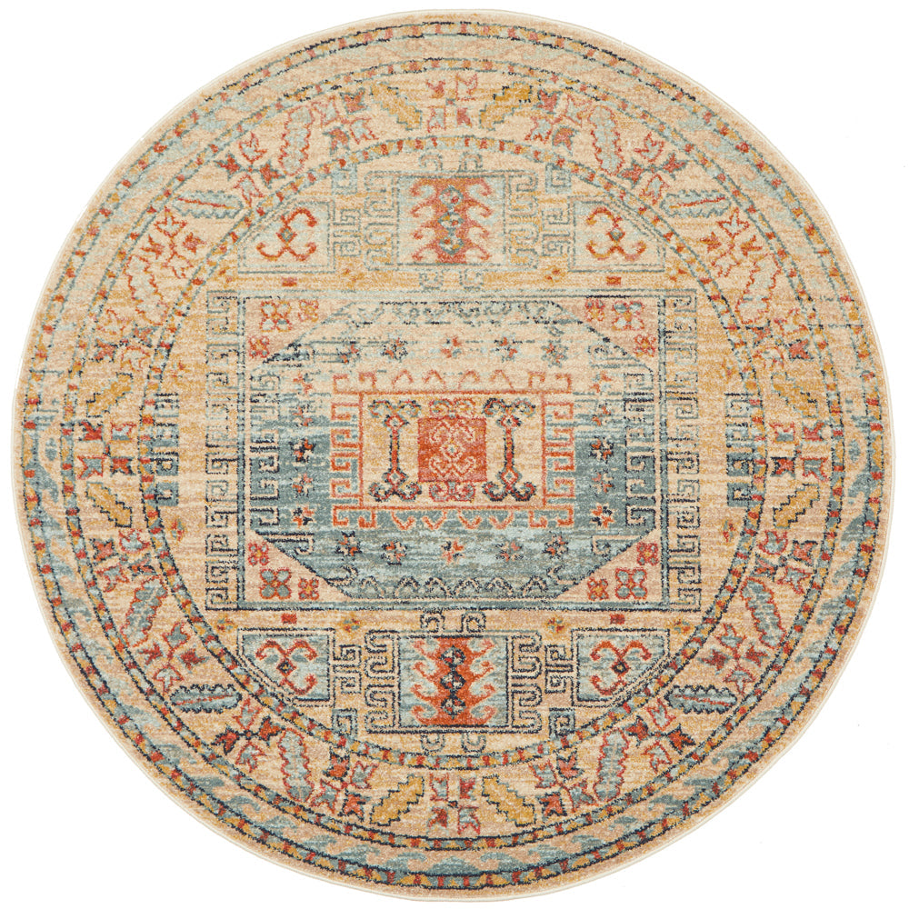 Legacy Tribal Sky Blue Round Rug