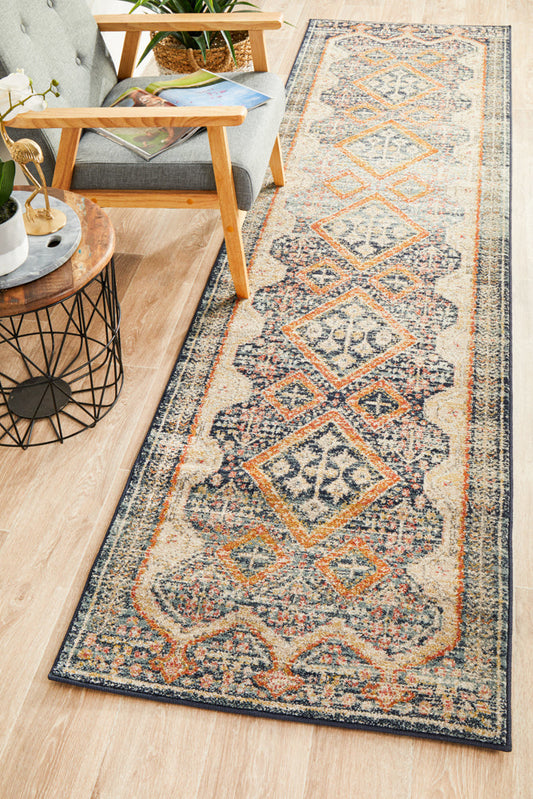 Legacy Border Diamond Navy Runner Rug