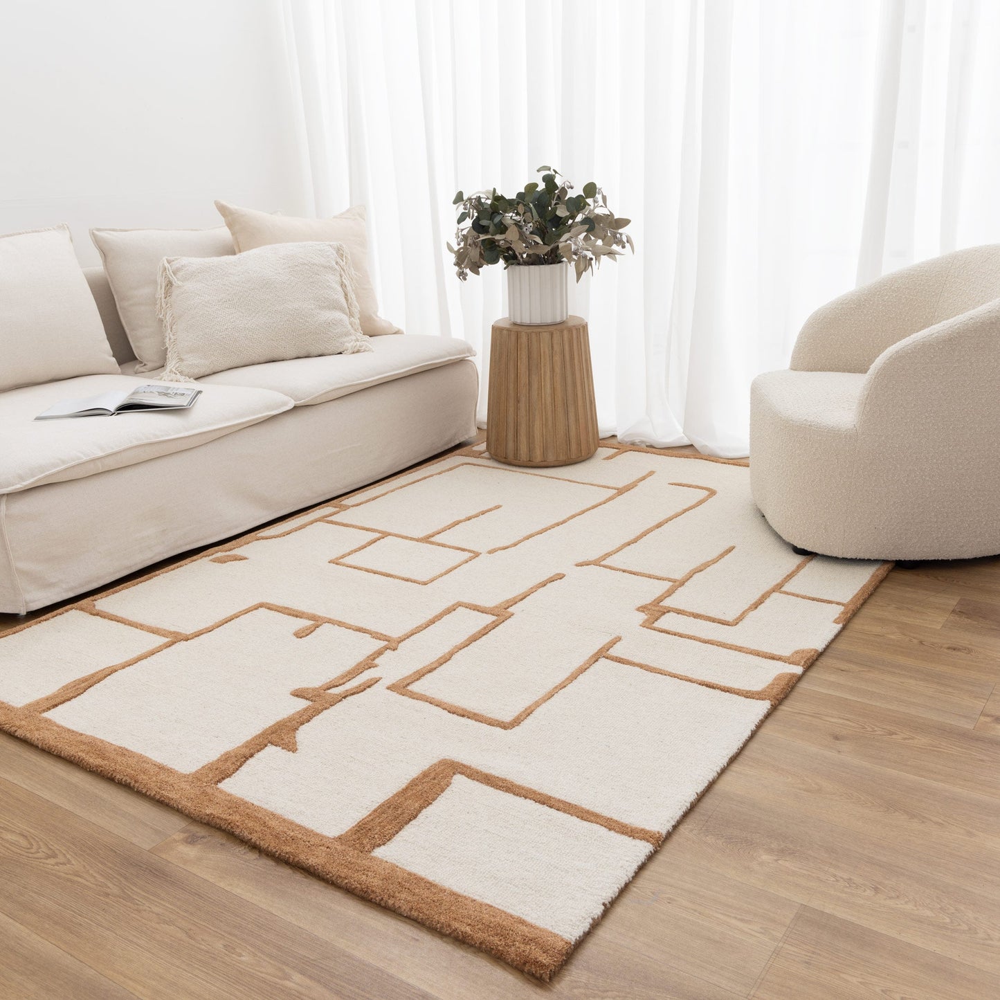 Les Nomades Lines Rust Wool Rug