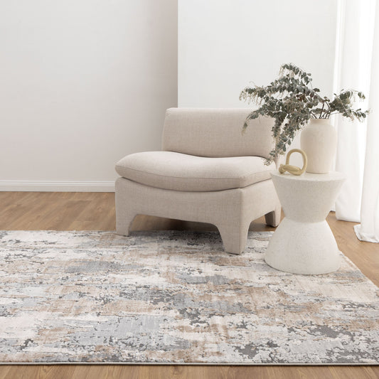 Maya Watercolour Abstract Grey and Beige Rug