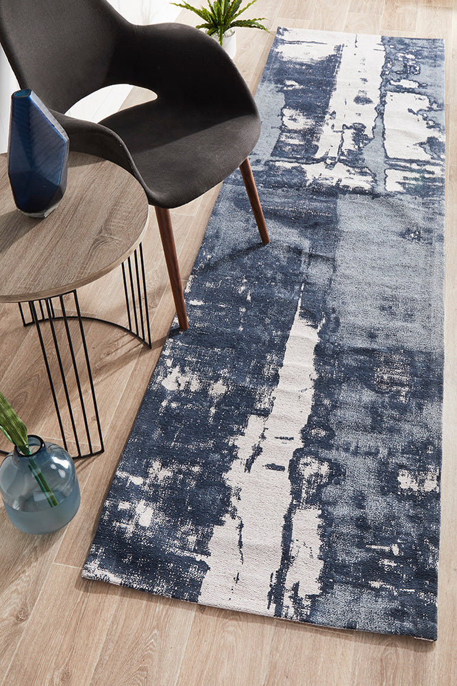 Magnolia Abstract Contemporary Denim Runner Rug