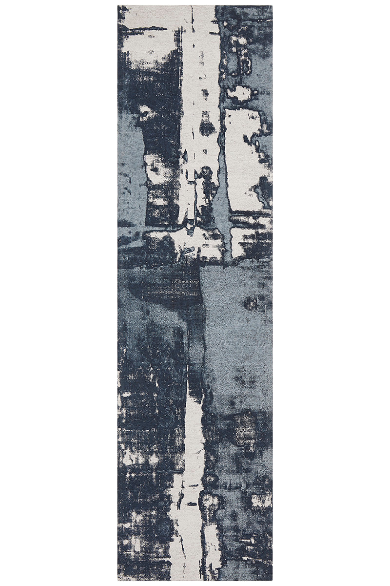 Magnolia Abstract Contemporary Denim Runner Rug