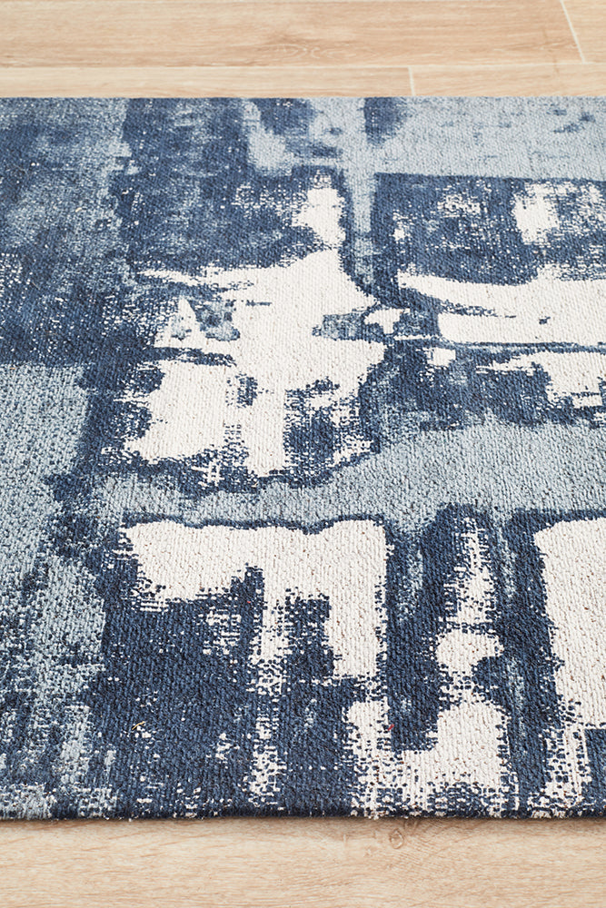 Magnolia Abstract Contemporary Denim Runner Rug