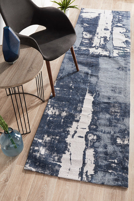 Magnolia Abstract Contemporary Denim Runner Rug
