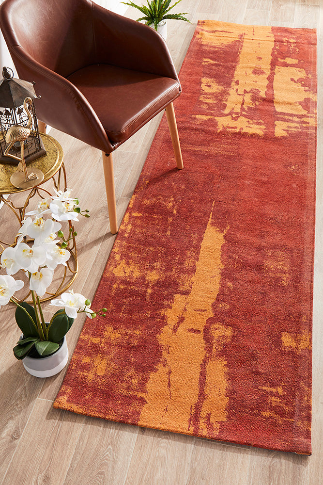 Magnolia Abstract Contemporary Paprika Runner Rug