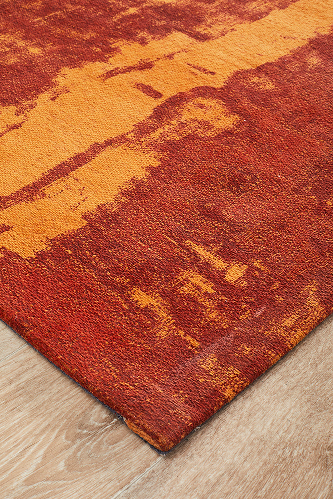 Magnolia Abstract Contemporary Paprika Runner Rug