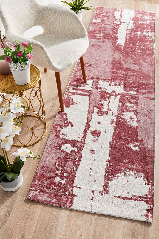 Magnolia Abstract Contemporary Rose Runner Rug