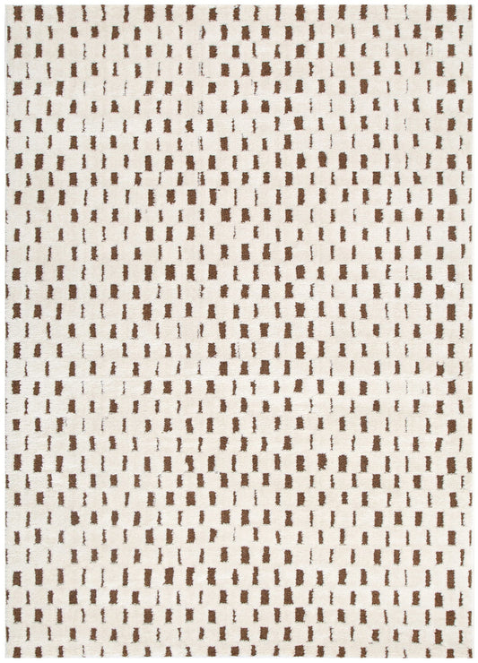 Mila Monochrome Squares Brown and Cream Rug