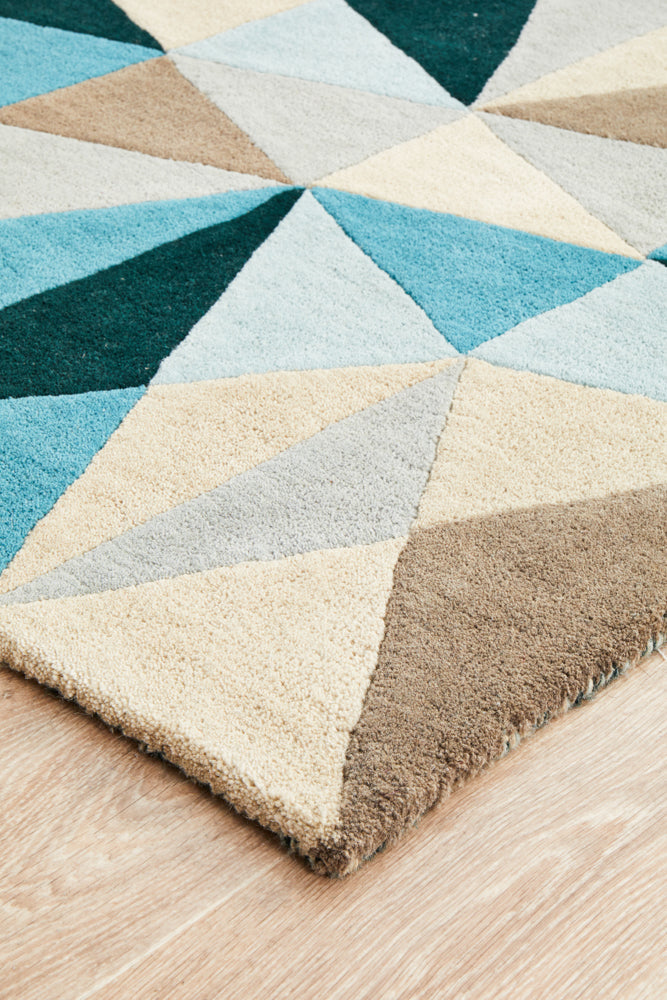 Matrix Pure Wool Turquoise Runner Rug