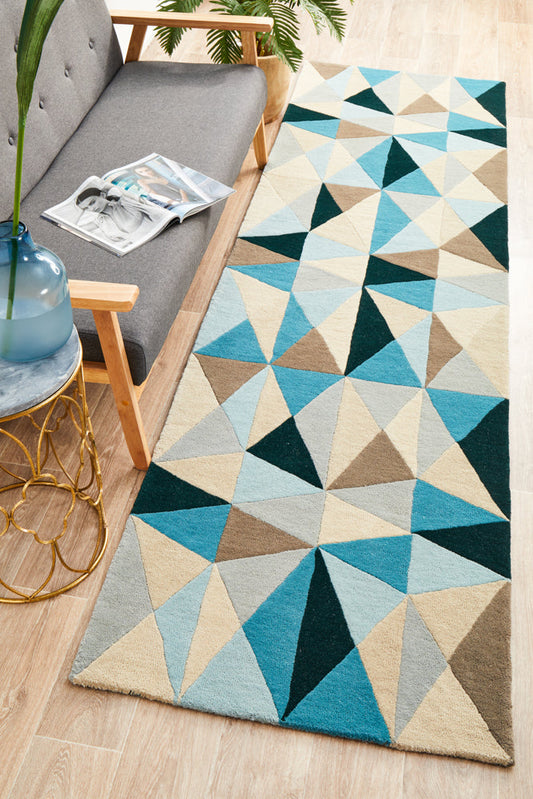 Matrix Pure Wool Turquoise Runner Rug