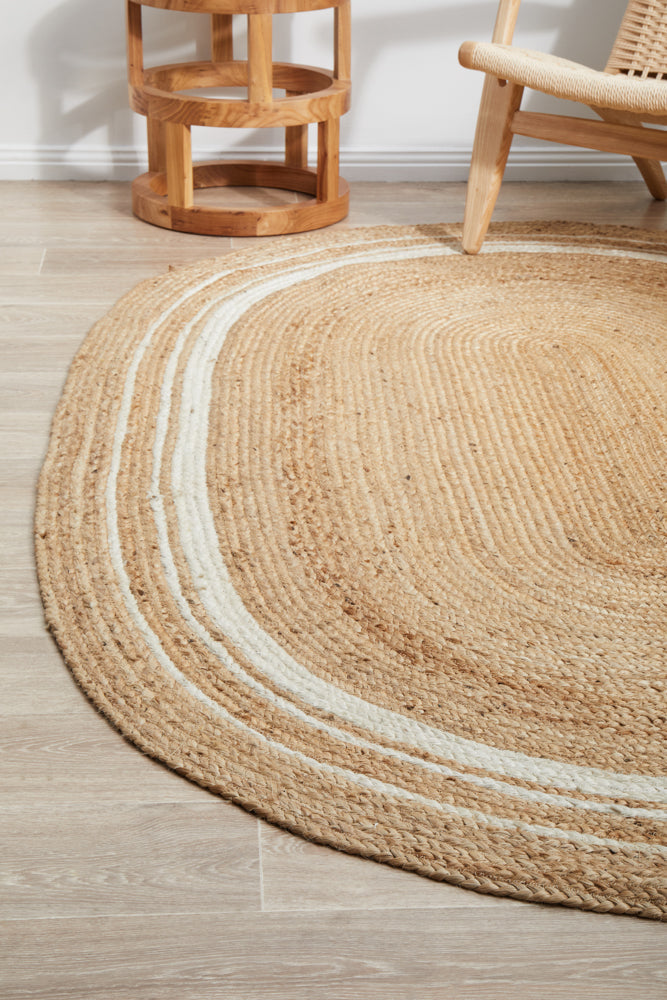 Noosa Border Natural Oval Rug