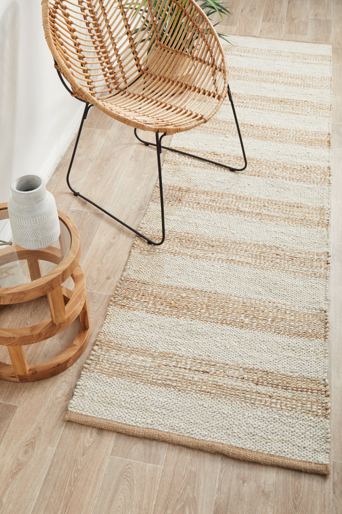 Noosa Stripe Natural White Runner Rug