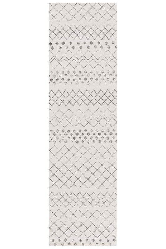 Oasis Selma White Grey Tribal Runner Rug