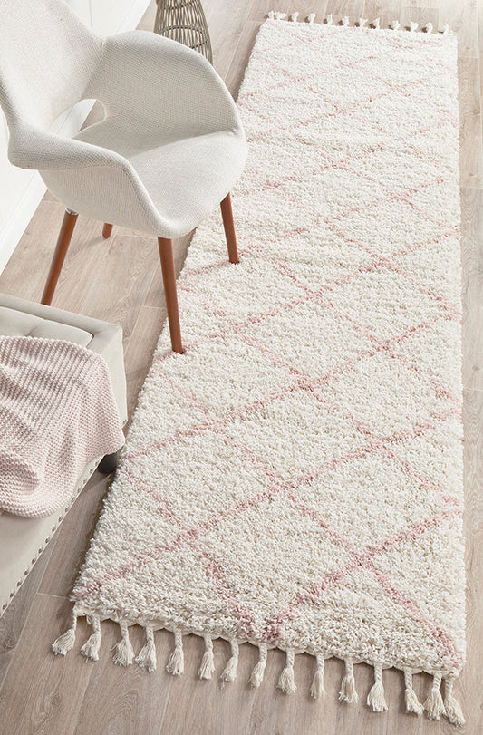 Saffron Diamond Lattice Pink Runner Rug