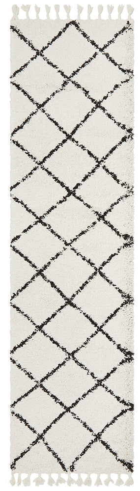 Saffron Diamond Lattice White Runner Rug