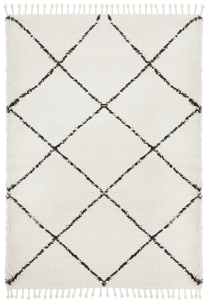 Saffron Diamond Lattice White Rug