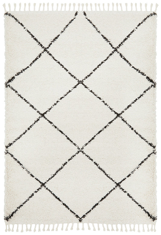 Saffron Diamond Lattice White Rug