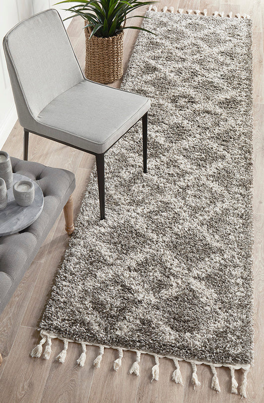 Saffron Tribal Lattice Grey Runner Rug