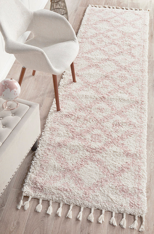 Saffron Tribal Lattice Pink Runner Rug