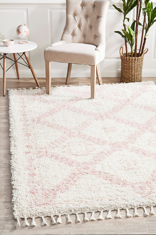 Saffron Tribal Lattice Pink Rug