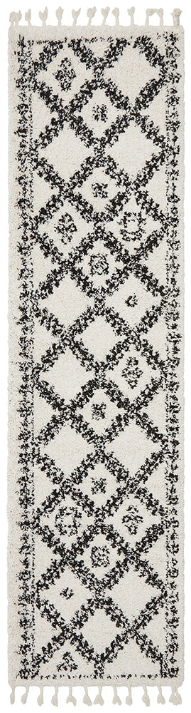 Saffron Tribal Lattice White Runner Rug