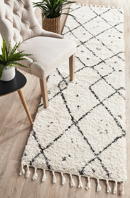 Saffron Tribal Abstract White Runner Rug