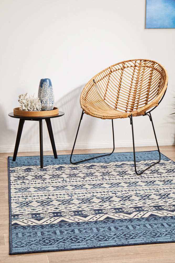 Seaside Tribal White Blue Rug