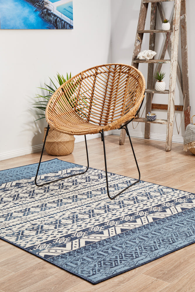 Seaside Tribal White Blue Rug
