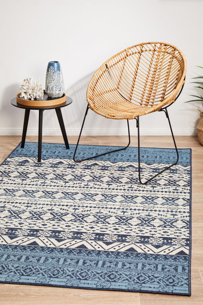 Seaside Tribal White Blue Rug
