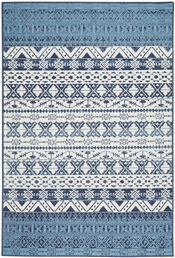 Seaside Tribal White Blue Rug