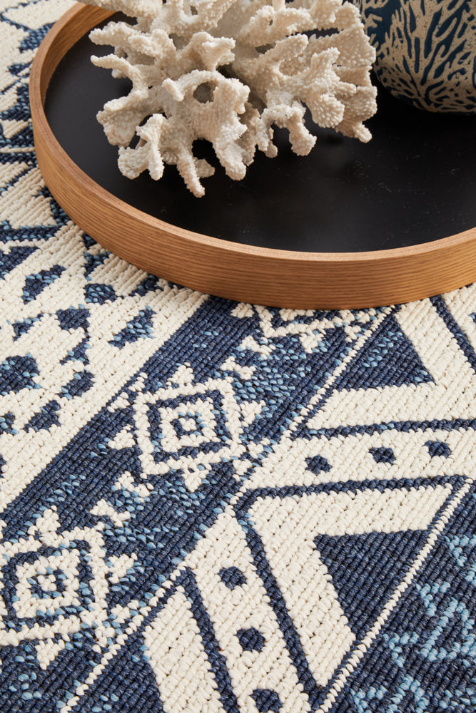 Seaside Tribal White Blue Rug