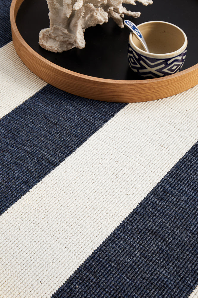 Seaside Tribal Navy White Rug
