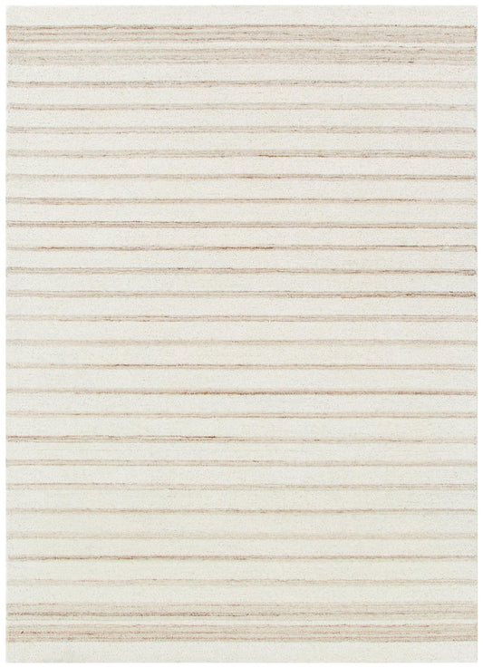 Praia Stripes Ivory Beige Wool Rug