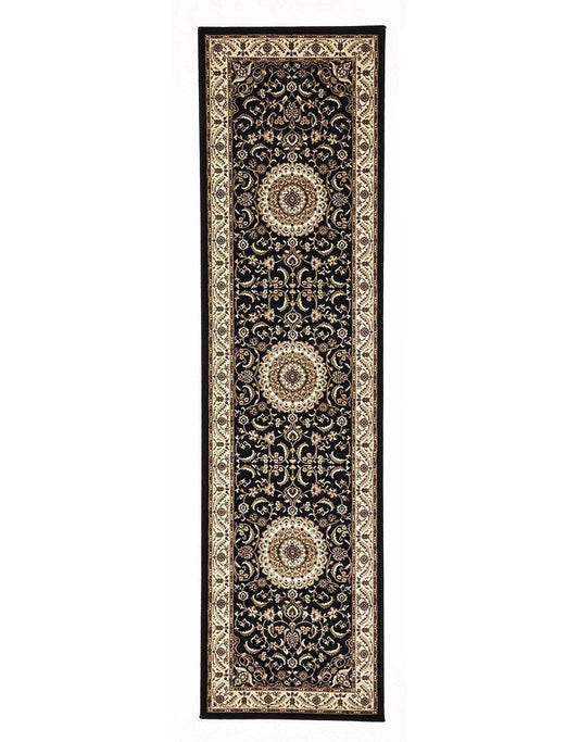 Sydney Medallion Runner Black With Ivory Border Runner Rug