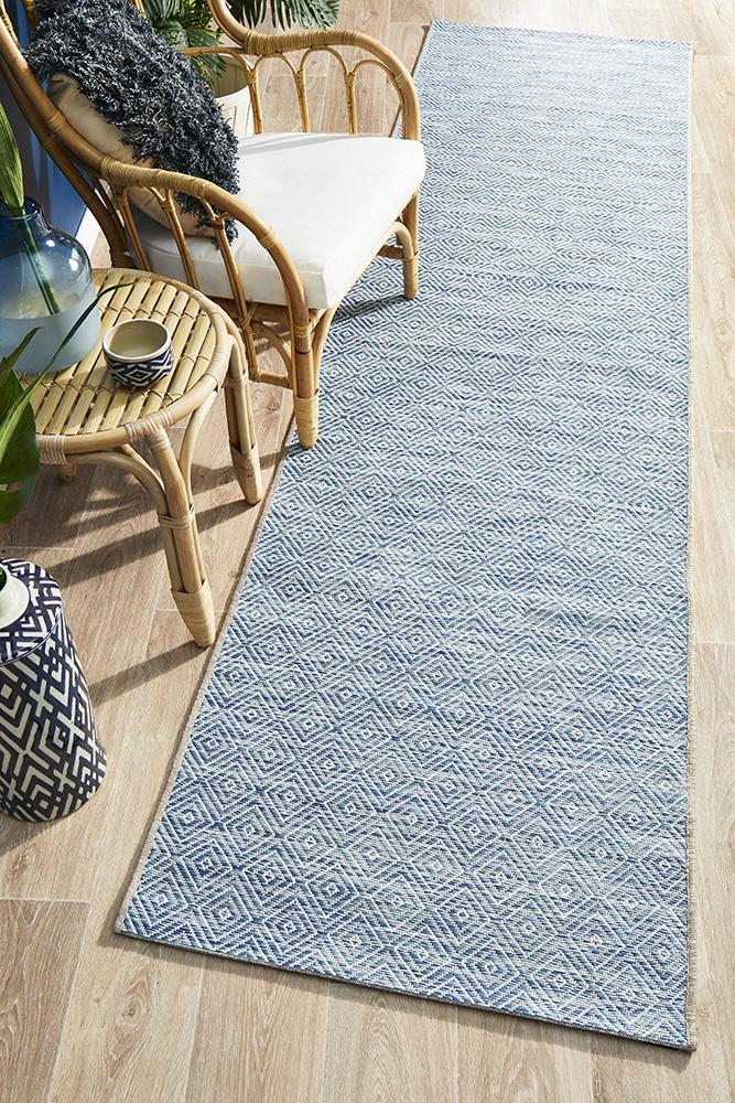 Terrace Diamond Blue Runner Rug