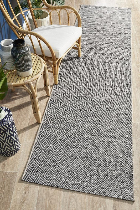 Terrace Diamond Grey Runner Rug