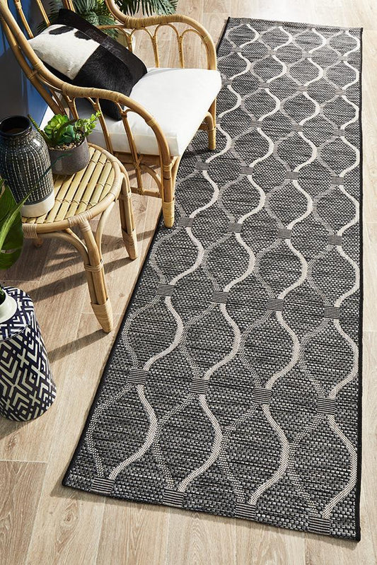 Terrace Lattice Black Runner Rug